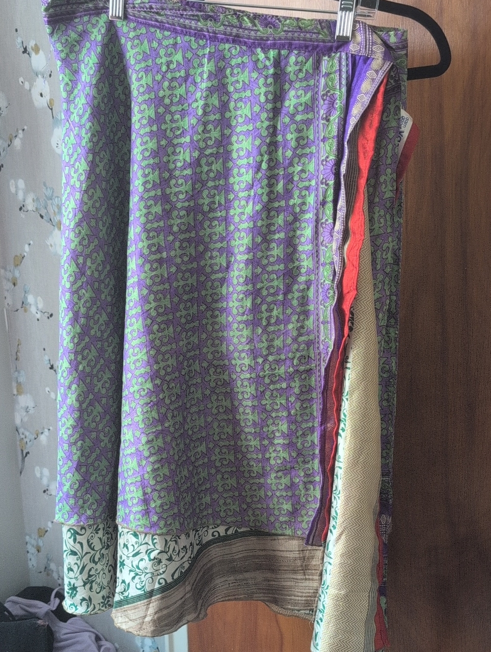 Purple and Green Patterned Wrap Skirt